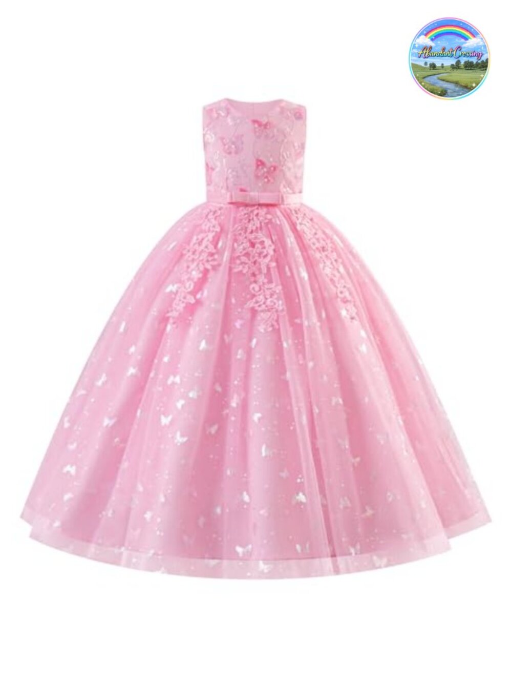 Girls Sequin Lace Tulle Maxi Dress Formal Pageant Communion